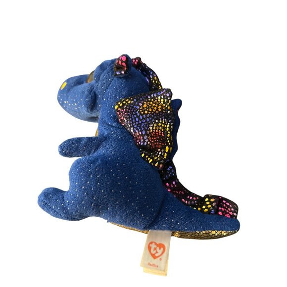 Ty Beanie Boo Saffire Blue Dragon Plush Stuffed Animal Gold Glitter Eyes 6" - Picture 4 of 6